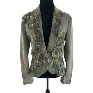 Y2K Gorgeous Vintage Italian Rossi Roma Embroidered Sequins Women's Denim Jacket
